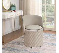 RCJCQSR Taburete de tocador redondo giratorio de 360° de poliuretano, silla giratoria con almacenamiento, silla tapizada de barril rodante para sala de estar, dormitorio, reposapiés (color: gris claro