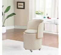 RCJCQSR Taburete de tocador redondo giratorio de 360° de poliuretano, silla giratoria con almacenamiento, silla tapizada de barril rodante para sala de estar, dormitorio, reposapiés (color: blanco