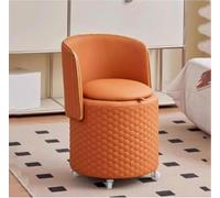 RCJCQSR Taburete de tocador redondo giratorio de 360° de poliuretano, silla giratoria con almacenamiento, silla tapizada de barril rodante para sala de estar, dormitorio, reposapiés (color: naranja)