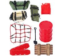 RCMYou Piezas de actualización RC para 1/18 TRX4M 1/24 Axial SCX24, decoración de coche sobre orugas, red de equipaje, paquete, equipaje, saco de dormir, tanque de combustible, pala, tambor de aceite,