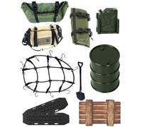 RCMYou Piezas de actualización RC para 1/18 TRX4M 1/24 Axial SCX24, decoración de coche sobre orugas, red de equipaje, paquete, equipaje, saco de dormir, tanque de combustible, pala, tambor de aceite,