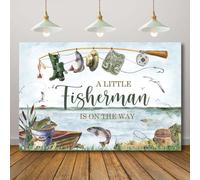 Rcoaror A Little Fisherman is On The Way - Fondo de pesca para baby shower, decoración de fiesta de primer cumpleaños, suministros de mesa de pastel de pesca, pancarta de pesca, accesorios para cabina