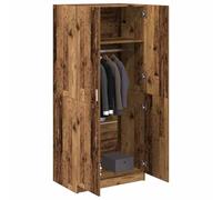 RCODSSK Armario con dos puertas y compartimento grande, armario de almacenamiento para dormitorio en aspecto de madera envejecida, armario de madera con barra para colgar ropa, 80 x 52 x 180 cm