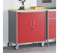 RCODSSK Banco de trabajo industrial con estantería y ruedas en rojo y gris, 75 x 45 x 85 cm, con agujeros para peinar y asas D-Pull - Banco de trabajo para artesanos y aficionados