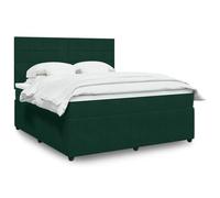 RCODSSK Cama con somier con colchón de muelles ensacados y cabecero regulable en altura, incluye un cómodo cubrecolchón, modelo en verde oscuro 180 x 200 cm de tela de terciopelo