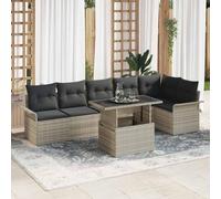 RCODSSK Conjunto de jardín modular con seis módulos de asiento, silla de esquina y mesa como moderno juego de comedor rectangular para exteriores, incluye sofá exterior con placa de cristal de