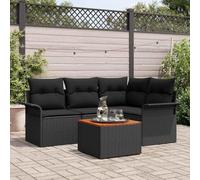 RCODSSK Juego de 5 sofás de jardín de polirratán, color negro y crema, con asiento de esquina, mesa y bolsillos impermeables