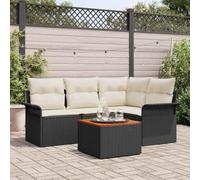 RCODSSK Juego de 5 sofás de jardín de polirratán, color negro y crema, con asiento de esquina, mesa y bolsillos impermeables