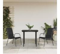RCODSSK Juego de comedor de jardín de acero negro y textileno con sillones ergonómicos y una mesa de cristal templado para terraza y jardín