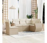 RCODSSK Juego de sofá de jardín de poliratán beige con cojines, sofá de jardín modular con espacio de almacenamiento y fundas lavables