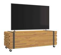 RCODSSK Mesa de centro de madera maciza de teca 110 x 45 x 35 cm con placa fija y cuatro ruedas como mesa de almacenamiento con ruedas