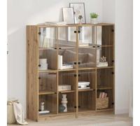 RCODSSK Moderna estantería con asas negras en color blanco de madera como estantería con puertas antipolvo y puertas de cristal en las medidas 136 x 37 x 142 cm