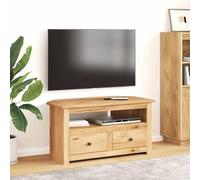 RCODSSK Mueble esquinero de madera maciza de pino Panamá con tablero superior de madera dura, 2 cajones y compartimento abierto para televisores y dispositivos multimedia