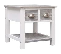 RCODSSK Paulownia Mesa auxiliar de madera gris, 40 x 40 x 40 cm, con 2 cajones y estante inferior, mesa de centro estable como mesa de teléfono o mesita de noche, fácil de limpiar y fácil de montar