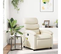 RCODSSK Sillón de relax manual de piel sintética color crema con función reclinable, bolsillo lateral y masaje para hasta 110 kg y 135 grados de inclinación
