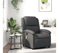 RCODSSK Sillón relax manual de piel auténtica gris con inclinación de 135 grados, bolsillo lateral y función de masaje para hasta 110 kg