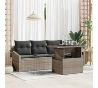 RCODSSK Sofá modular de jardín de polirratán con 2 asientos centrales, 2 sofás con brazos y mesa rectangular con cojines grises