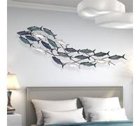 rcqeuiol Decoración de pared de peces de metal, arte de pared de peces en 3D, gran tema costero, escultura de pared de metal, decoración marina, para sala de estar, dormitorio, 59 x 16.5 pulgadas