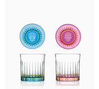 RCR Crystal Pedro & Rosa Old Fashioned Tumblers 12.6oz / 360ml - Pack of 6 - Coloured Vintage Glasses