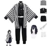 Rcrllya Anime Demon Slayer Cosplay Costume for Iguro Obanai Outfit Halloween Party Kimono Stripe Uniform with Wig (Obanai,M)