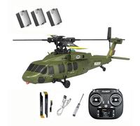 RCXTechPro Black-Hawk K200 Helicóptero RC sin escobillas, 2.4G 6CH RTF 6 ejes Gyro avión militar con posicionamiento de flujo óptico, retención de altitud y vuelo invertido para adultos, 3 baterías