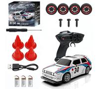 RCXTechPro Coche RC Drift 4WD Drift de alta velocidad a escala 1:43 con control proporcional de 2.4 GHz, configuración de doble neumático e iluminación LED, vehículo de carreras para adultos