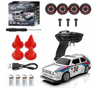 RCXTechPro Coche RC Drift 4WD Drift de alta velocidad a escala 1:43 con control proporcional de 2.4 GHz, configuración de doble neumático e iluminación LED, vehículo de carreras para adultos