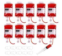 RCYHCY 31 Piezas Bolsa de Sangre de Halloween, 350ml Bolsa de Beber Sangre para Halloween, Bolsa de Sangre Reutilizable con Jeringuilla Clip Pegatinas, para Halloween Cosplay Zombie Fiesta