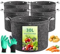 RDDAIPE 5 Bolsas de Cultivo 30L con Guantes, Grandes Bolsas de Cultivo para Plantas No Tejidas, Bolsas para Plantar Patatas, Bolsa de Plantación para Patatas,Tomates, Plantas,Fresas,Verduras,Flores