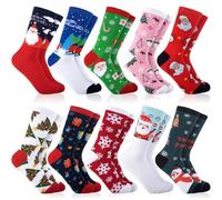 RDDAIPE Calcetines Navidad 10 Pares, Calcetines Navideños Mujer Hombre 39-46, Calcetin Navidad Algodón, para Cumpleaños, Calendario Adviento
