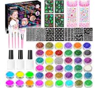 RDDAIPE Kit de Tatuajes de Purpurina Temporales Luminosos, 42 Colores Kit Tatuaje Purpurina, Kit Tatuajes Niñas,219 Plantillas,4 Luminosos Tatuajes,Niñas Cumpleaños Carnaval Halloween Navidad Regalo