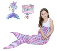 RDDAIPE Manta de Cola de Sirena, 140x60cm Manta Cola de Sirena, Franela Manta Sirena con Pulsera de Lentejuelas, Saco de Dormir de Sirena