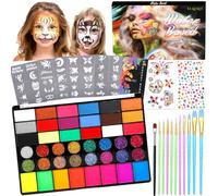 RDDAIPE Pintacaras Infantil, 42 Colores Pintura Cara para Niños Con 11 Pinceles, 40 Plantillas, 2 Diamond Stickers, Hipoalergénico, Maquillaje para Halloween Fiesta Carnaval