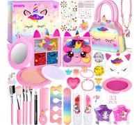 RDDAIPE Unicornio Maquillaje para Niñas, Kit de Maquillaje para Niñas, Juego de Maquillaje para Niños, Set Maquillaje Niña 3 4 5 6 7 8 9 10 Años, Niñas Unicornio Maquillaje Juego de Juguete Regalo