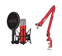 RØDE NT1 Signature Series Micrófono de Condensador + Brazo de Estudio PSA1+ - Kit de Grabación Profesional para Voz, Streaming y Podcast (Rojo)