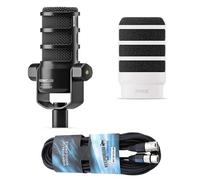RØDE Podmic USB XLR Micrófono para podcast con altavoz + WS14W Protector antipop Deluxe blanco + Cable XLR Keepdrum