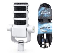 RØDE Rode Podmic - Micrófono para podcast profesional, color blanco + cable keepdrum XLR