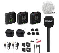 RØDE Set de micrófono inalámbrico Pro con adaptador de mano Interview GO y protector de viento de pelo keepdrum