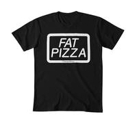 RDESEDRTRE Chill & Eat Fat Pizza Bold Logo Graphic T-Shirt Black L