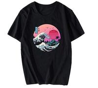 RDESEDRTRE Dkcdrs The Great Retro Wave Japan Anime T-Shirt Black S