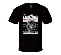 RDESEDRTRE Fast Ride Wheel Specialist Tire Graphic Retro Auto T-Shirt Black L