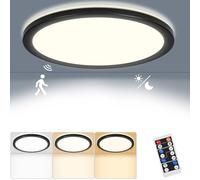 RDGOOD Sensor LED Plafón Regulable con Detector de Movimiento, 18W 1800LM Sensor de Radar Lámpara de Techo LED, 3000K/4500K/6500K Lámpara de para Baño, Garaje, Sótano, Pasillo, Balcón Ø22x2.5CM