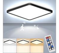 RDGOOD Sensor LED Plafón Regulable con Detector de Movimiento, 18W 1800LM Sensor de Radar Lámpara de Techo LED, 3000K/4500K/6500K Lámpara de para Baño, Garaje, Sótano, Pasillo, Balcón 22x22x2.5CM