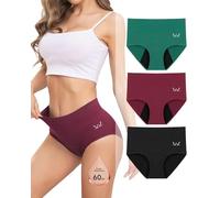 Rdiner Braga Menstrual Cintura Alta, 60ML Bragas Menstruales Mujer Absorbentes Gran Volumen, Algodón Braguitas Menstruales Mujer (3 Piezas) M