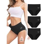 Rdiner Braga Menstrual Cintura Alta, 60ML Bragas Menstruales Mujer Absorbentes Gran Volumen, Algodón Braguitas Menstruales Mujer (3 Piezas) Negro L