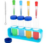 Rdlobu 10Pcs Pipetas Niños Set 4 Pipetas Niños de Silicona 5ml + 4 Tubos de Ensayo Niños 50ml + Soporte + Cepillo de Limpieza, Cuentagotas Niños para Experimentos Científicos Creativos