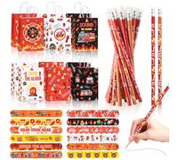 Rdlobu 36 Piezas Regalo de fiesta de bombero Cumpleaños Bomberos Regalo de Fiesta,12*Lápiz de bomberos 12 bolsas de regalo de bomberos 12*Pulseras de Juguete Slap para Infantiles Niños Niñas