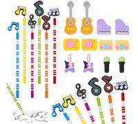 Rdlobu Juego de 24 lápices de notas musicales, 12 lápices HB y 12 gomas de borrar para niños, música en forma de partitura única para niños y estudiantes