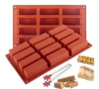 Rdlobu Juego de Moldes Silicona Rectangulares con 12 Cavidades, Molde Silicona Rectangular, Molde para Barras de Cereales, Chocolate, Brownie, Pan y Pudín - Resistente al Calor