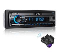 RDS Autoradio Bluetooth 5.0 de 12V/24V, Wistrue FM/Am 1 DIN Radio Coche Manos Libres Soporta AUX/SD/WMA/WAV/MP3/USB Apto Coches, Reloj Independiente, Luz de 7 Colores, 65W X 4 Volante Control Remoto